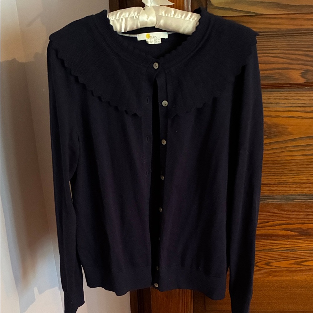 Boden Navy Scallop-Collar Button-Front Cardigan